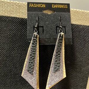 Hand Crafted Black, Gold and Pink Geometric Drop Earrings